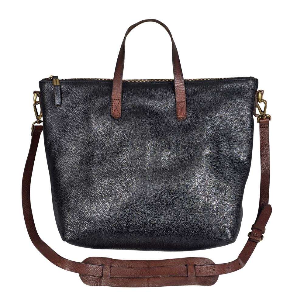 MADEWELL BLACK LEATHER THE TRANSPORT SATCHEL – ZIP‑TOP – CROSSBODY + TOP HANDLE
